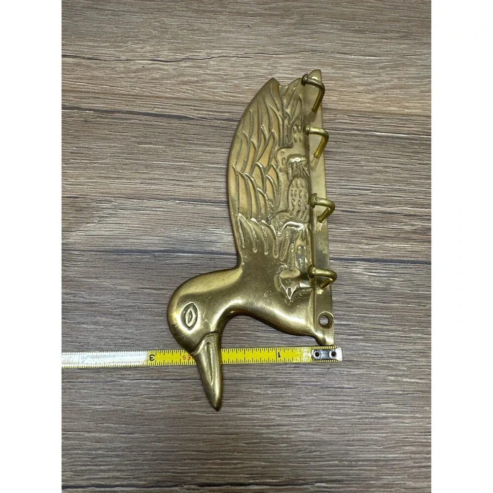 Vintage Solid Brass Duck Key Rack Wall Mount 4-Hook Cottagecore Upper Deck LTD
